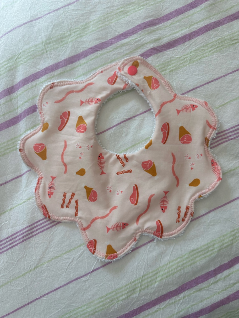 Pink Seafood Print Baby Bib